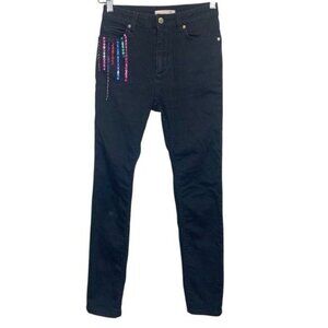 Christopher Kane Black Crystal Beaded Embellished Skinny Jeans Size 25